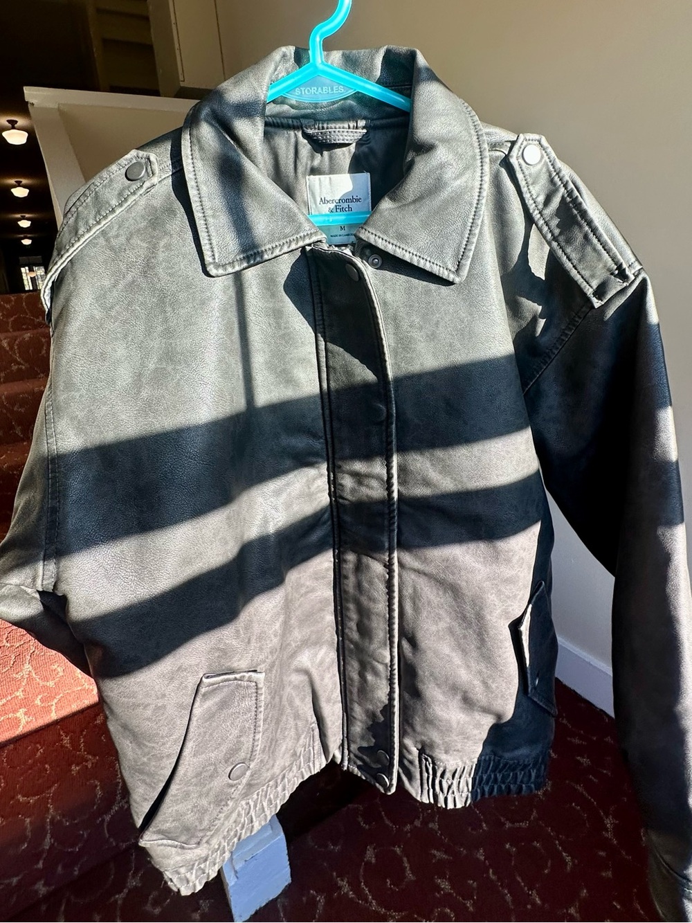 NEW! Oversized Vegan Leather Bomber Jacket - Picture 3 of 4